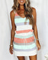 Spaghetti Strap Striped Colorblock Drawstring Dress